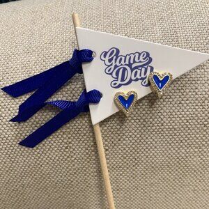NWT I Love Game Day: Royal Blue Heart Stud Earrings On Pennant Flag